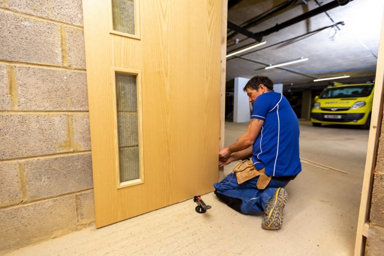 Hanging wooden fire doors