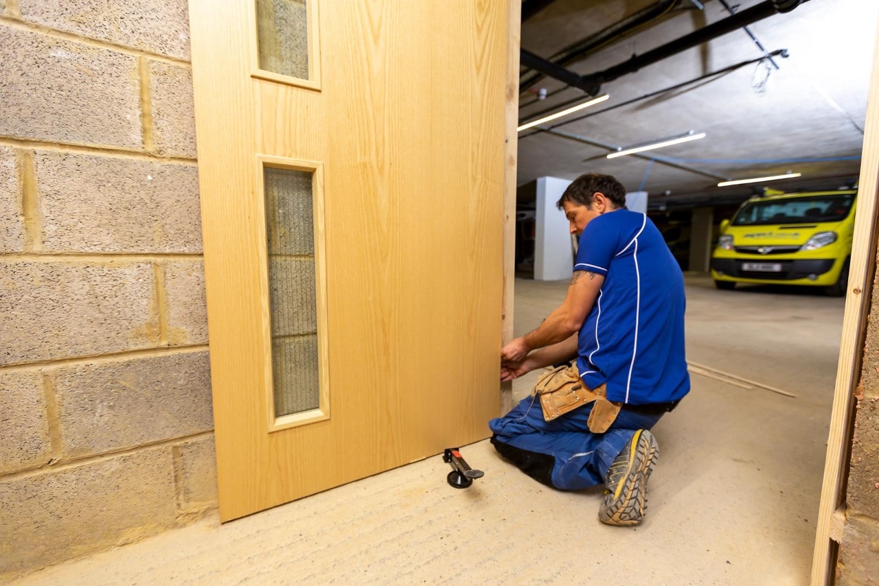 Hanging wooden fire doors