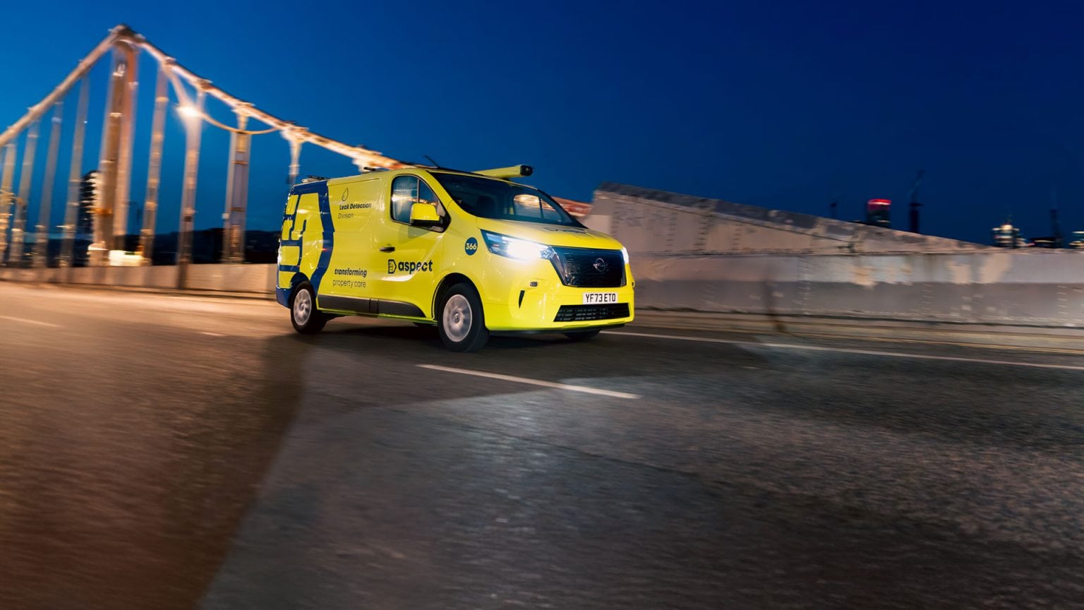 An Aspect van driving through London at night to an emergency call-out.