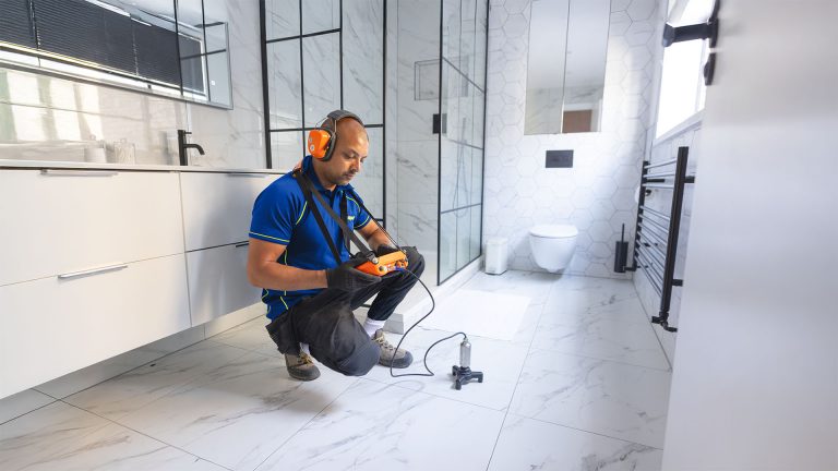 Plumbing leak detection by an Aspect tradesperson using an acoustic test in a bathroom